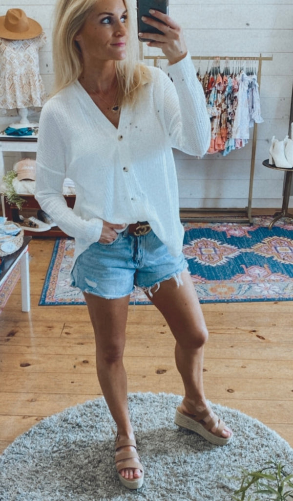 Gretta waffle weave top/cardigan (white)