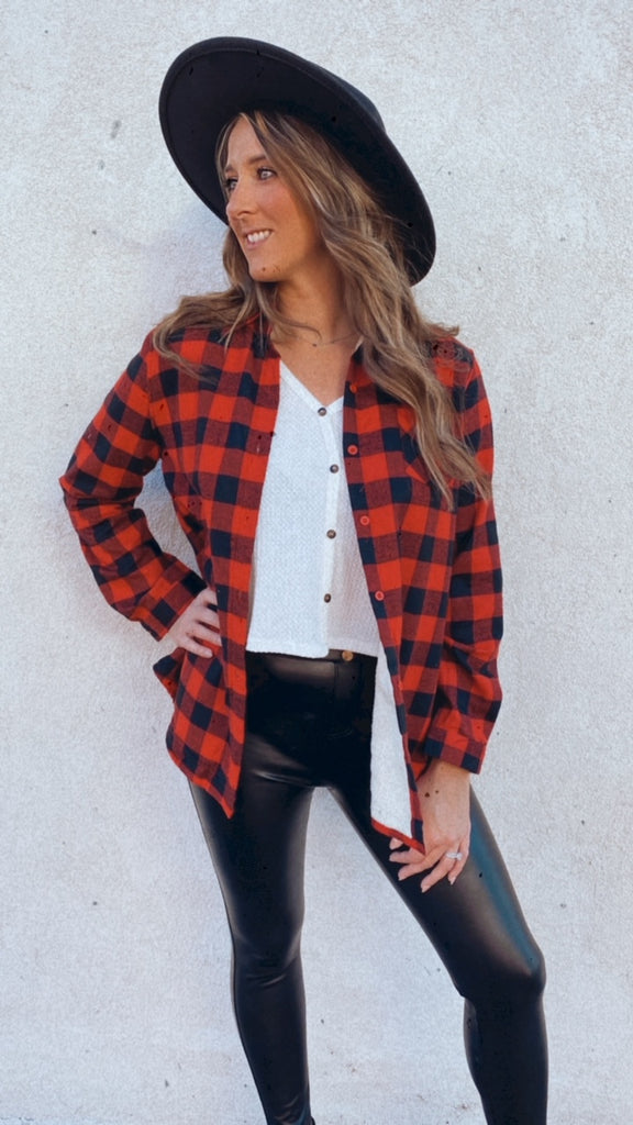 Cullen fleece lined flannel shacket (red/black)