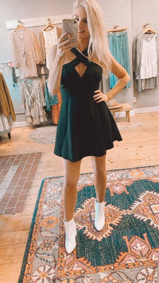Sheena Cross Neck Peplum Dress (black) - Mint Boutique