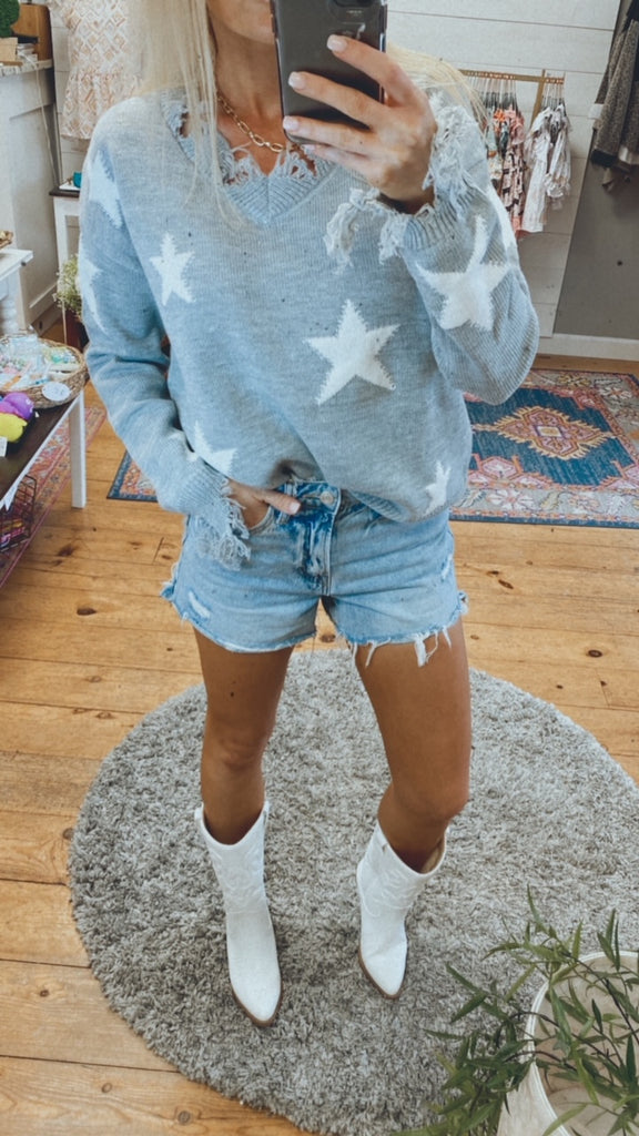 Stars Align distressed sweater (heather)