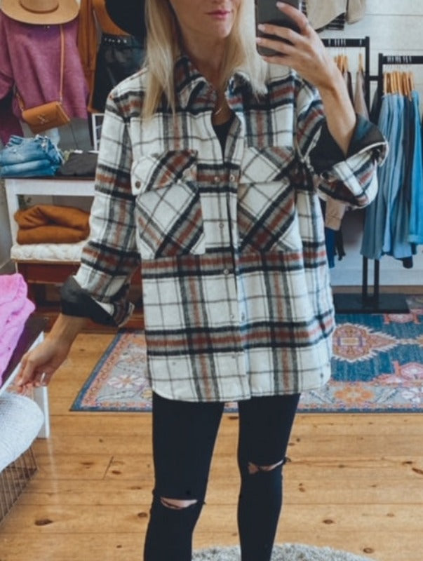 Marley Plaid shacket (rust/white)