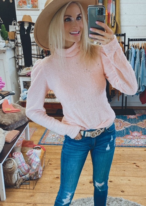 Jen puff sleeve fuzzy sweater (light pink)