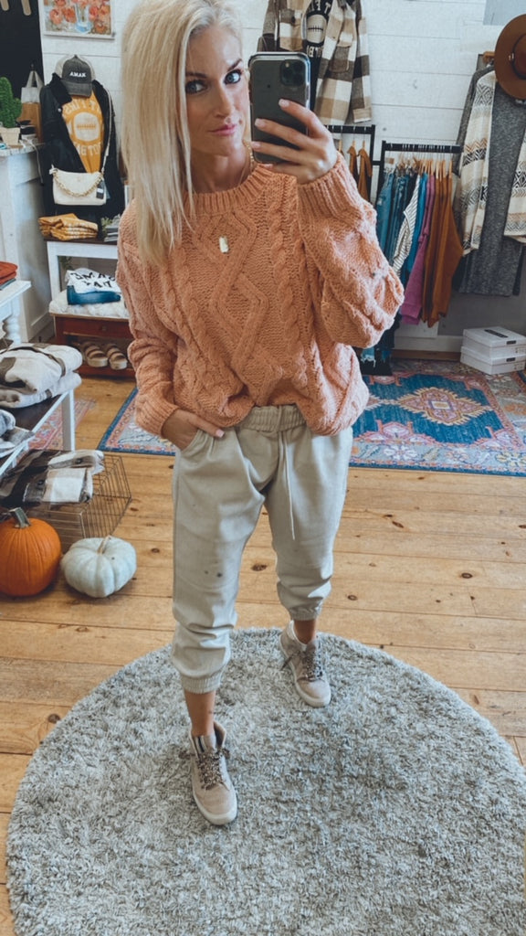 Faith ultra soft cable knit sweater (blush)