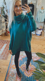 Savannah Brushed Knit Cowl Turtle Neck High Low Top (dusty hunter green)