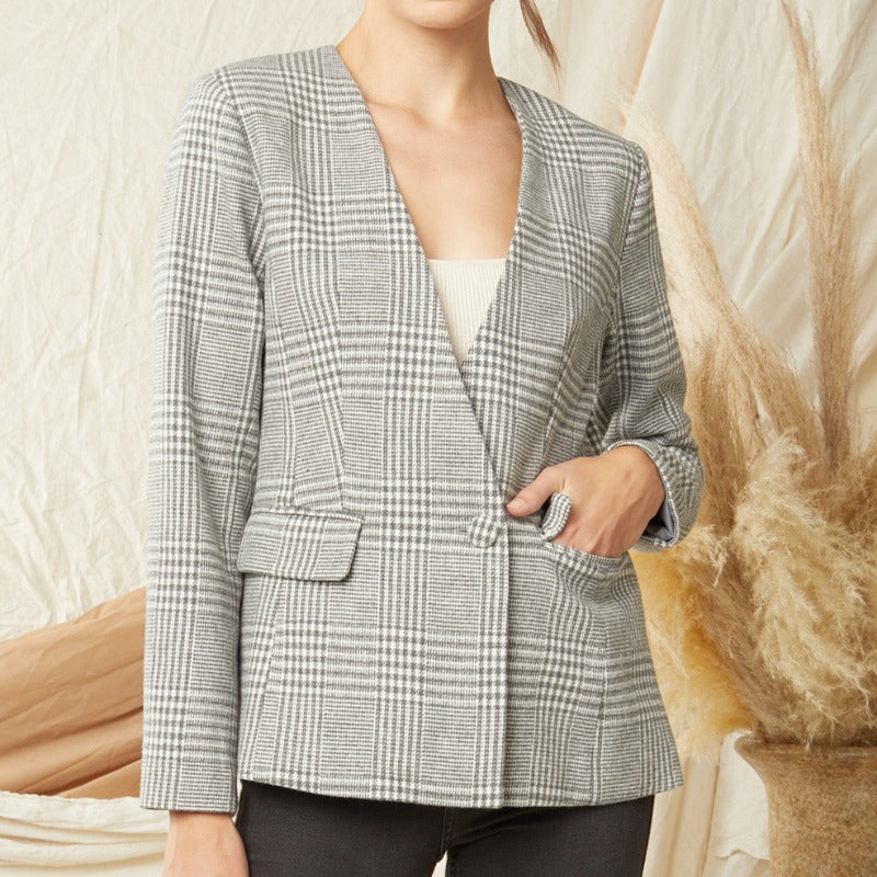 River plaid blazer (grey)