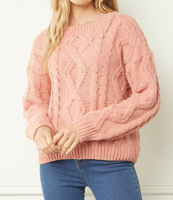 Faith ultra soft cable knit sweater (blush)