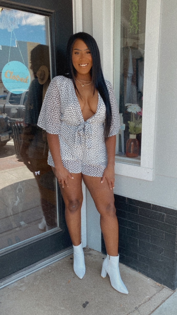 Zella chiffon animal print romper (white/black)