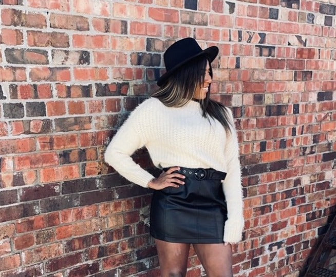 Fast Lane faux leather belted skirt (black)
