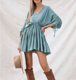 Ocean City shirred pleated dress (dusty sage)