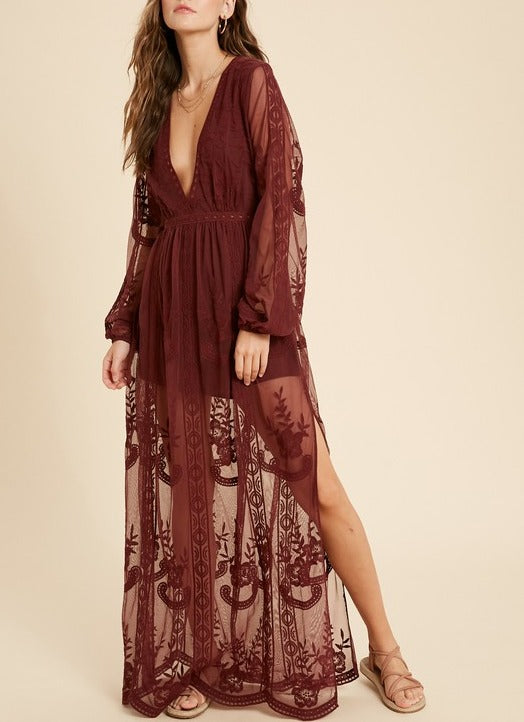 Vera Lace Maxi dress (burgundy) - Mint Boutique