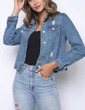 Fall Feels distressed denim jacket (medium wash)