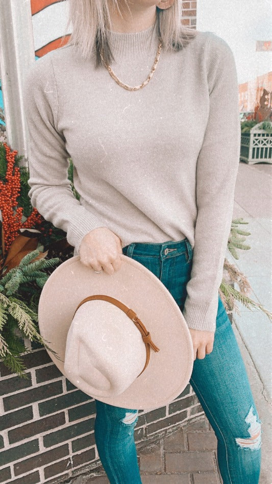 Level Up ultra soft mock neck sweater (oatmeal almond) - Mint Boutique